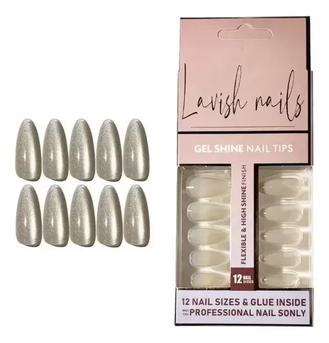 Uñas Postizas Almendra Gel Shine Lavish Nails 12 Tallas Con