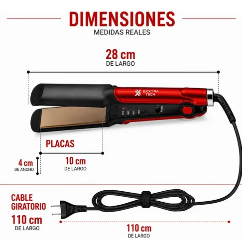 Planchita de Pelo Exxtra Tech con Tecnología Iónica, Cerámica y Turmalina