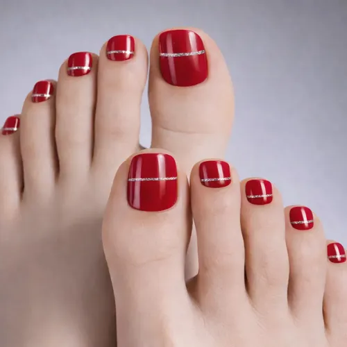 Tiras De Uñas Gel Para Pies Autoadhesivas 22u – No Necesita Lampara UV – Rojo Cherry Silver Line
