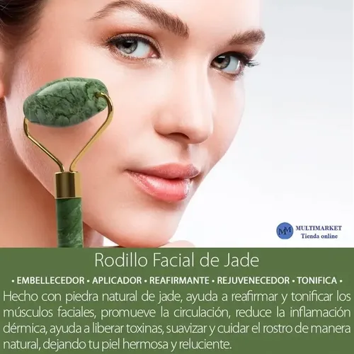 Masajeador Doble Rodillos Piedra Jade Facial Corporal