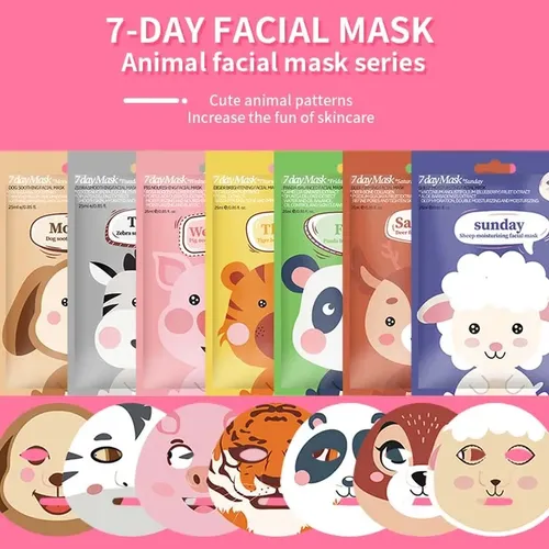 Set 7 Mascarillas Faciales Hidratantes Con Diseño Animal Todo Tipo De Piel
