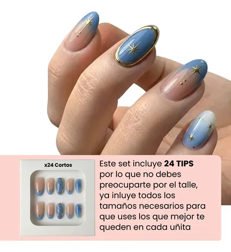 Uñas Postizas Autoadhesivas Press On Almendra Set Premium