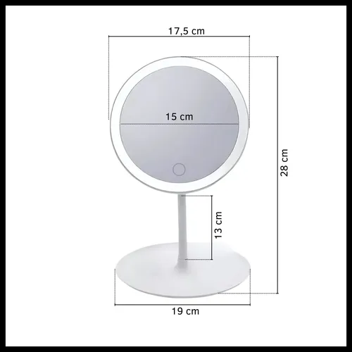 Espejo Touch Redondo Para Maquillaje Con Luz LED 3 Tonos USB 17cm