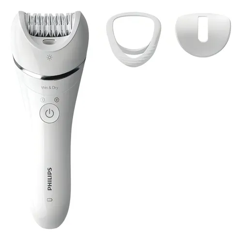 Depilatoria Inalámbrica Philips Bre700 Luz, 40 Minutos de Autonomía, 3 Accesorios, 100% Lavable, Uso Seco y Humedo, Zonas Delicadas Series 8000 Blanco