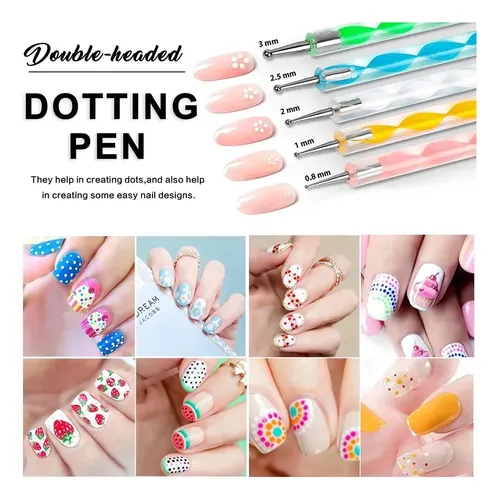 Kit 20 Herramientas Para Uñas Rosa Con Pinceles Y Dotting