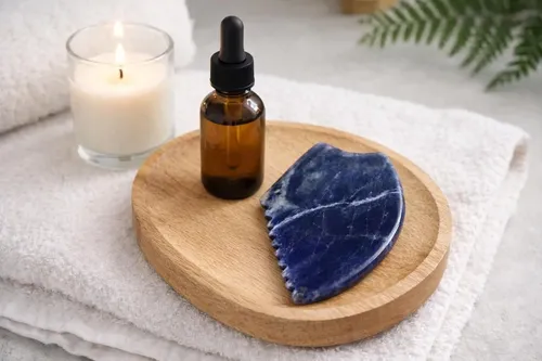 Set Gua Sha Piedra Sodalita Azul Facial Y Cuello