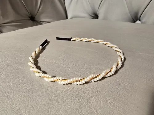 Vincha Pelo Fiesta Novia Tiara Perlas Strass Dorado Plateado Color Perlas Trenzada Simple
