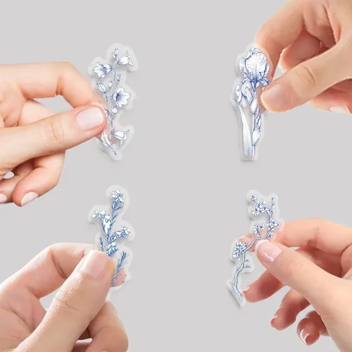 50 Stickers Flores Azules Y Blancas Pack