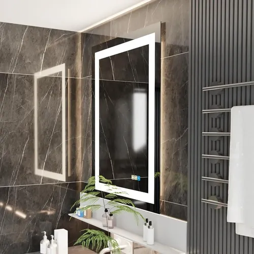 Espejo de Baño Rectangular Luminorcrest con LED Antivaho y Luz Ajustable de 18″ x 24″