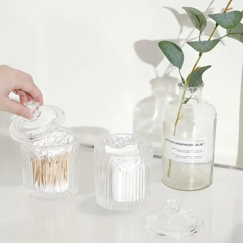 Set 2 Frascos Vidrio Con Tapa Organizador Baño Claro