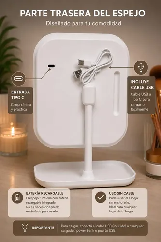 Espejo Luz Led / Depilador De Cejas Recargable