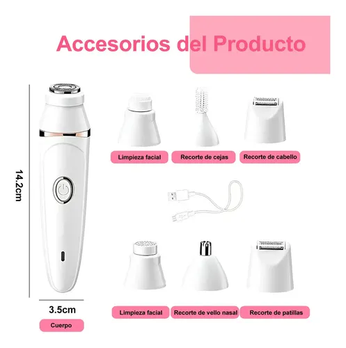 F. Maquina Depiladora Eléctrica Kit 7 En 1 Para Mujer Blanco