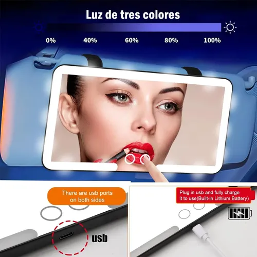 Espejo De Maquillaje De Visera De Coche Con Led Recargable