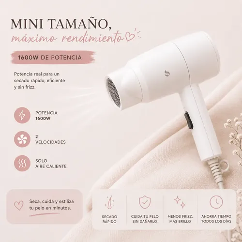 Mini Secador De Pelo Suono 1600w Compacto Para Viaje