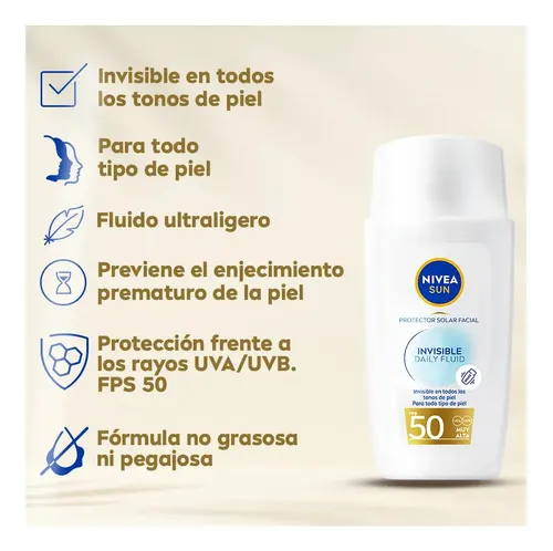 Protector Solar Facial Nivea Sun Invisible Daily Fluid 40ml