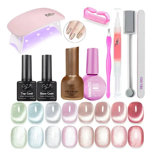 Kit Uñas Ojo Gato Set Esculpidas Semipermanente Principiante