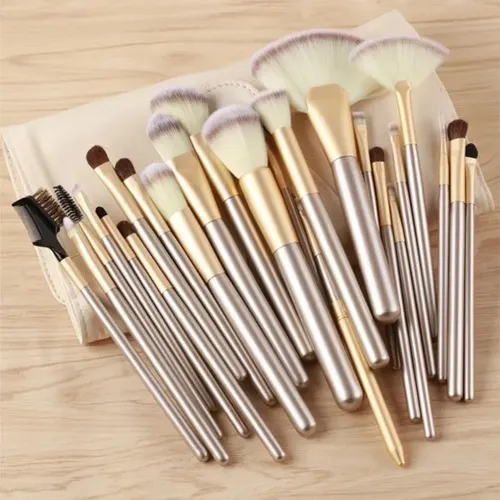 Set De 24 Brochas De Maquillaje Beige Champagne Suaves
