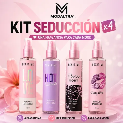 Kit 4 Body Splash Afrodisiacos Con Feromonas Sexitive Mujer