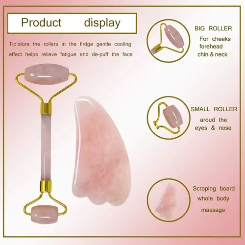 Rodillo Doble Jade Rosa Masaje Facial Cuello Antiedad