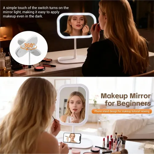 Espejo De Maquillaje Led Recargable Con Intensidad Regulable