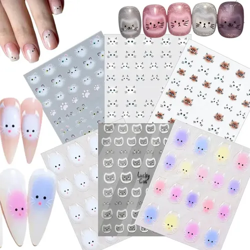 Sticker Para Uñas – Gatitos Kawaii – Pack X6 Modelos Pack 6 Modelos Gatitos