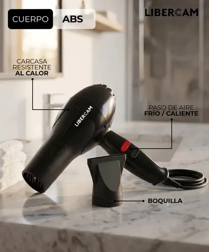 Secador De Pelo Cabello LIBERCAM RSEC-02 Frio Caliente 2 Velocidades 1800W Color Negro