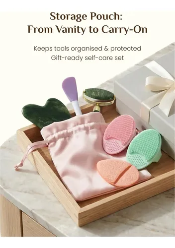 Kit Masajeador Facial Rena Chris Gua Sha Rodillo 7 Unidades