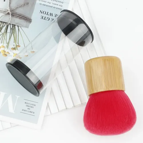 1 Brocha Para Polvos Sueltos Pelo Rojo Mango Bambú