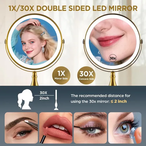 Espejo De Maquillaje Daslava 30x Dorado Con Luces Led