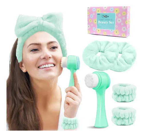 Conjunto Cepillo Limpiador Facial 2 En 1 Con Banda Azul