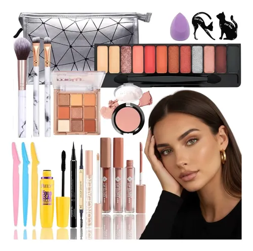 Set Maquillaje Uso Diario Sombras Satinadas Look Casual X12