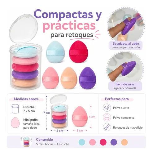 Set X5 Mini Esponja Puff Para Dedo Maquillaje En Polvo