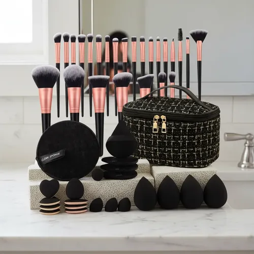 Pinceles Brochas De Maquillaje 47 Piezas Y Estuche De Viaje