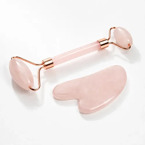 Roller Masajeador Facial Piedra Guasha Cuarzo Rosa Importado