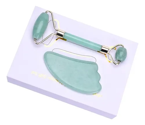Rodillo Y Guasha De Jade Natural Para Masaje Facial