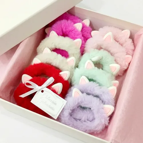 Pack X12 Colitas De Pelo Peluche Orejitas Colores Surtidos