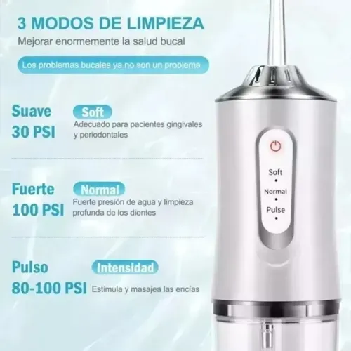 Irrigador Bucal Portátil Con 3 Modos De Limpieza Y Boquilla,