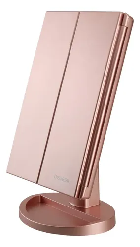 Espejo Para Maquillaje Triptico Con Aumento Y Luz Led Rosa