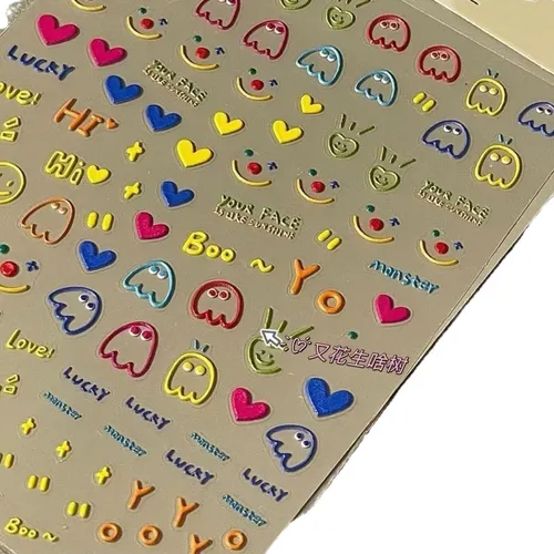 Pegatinas Uñas Relieve 3d Corazones Caritas Coloridas