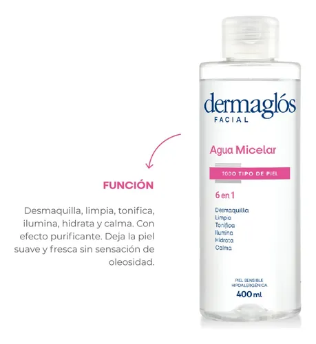 Dermaglós Facial Agua Micelar 6 En 1 Desmaquillante 400ml
