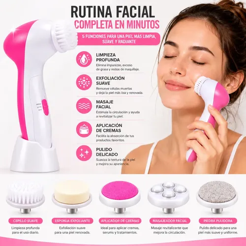 Cepillo Skin Care Limpieza Facial Exfoliante 5 En 1 Rec Usb