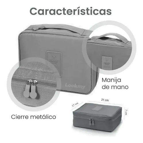 Neceser de viaje Gris | portacosmético necessaire organizador de cosméticos | bolso neceser de tela lavable e impermeable | porta maquillaje para maleta y cartera mujer regalo