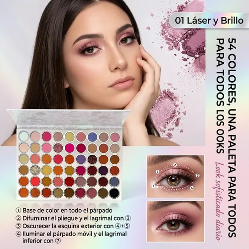 Paleta Sombras 54 Tonos Láser Y Brillo Mates Brillos Ojos