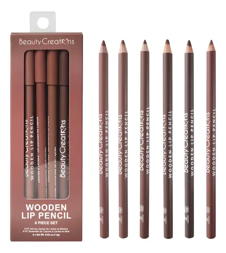 Set 6 Lapiz Delineador Labios Lip Wooden Beauty Creations® Color Nudes