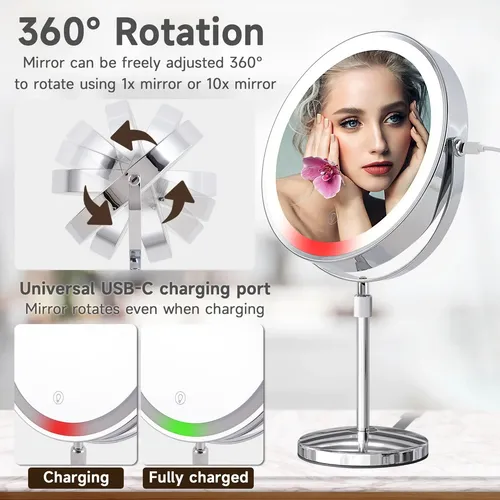 Espejo De Maquillaje Baluxca Con Aumento 1x/10x Y Luces, 9 P