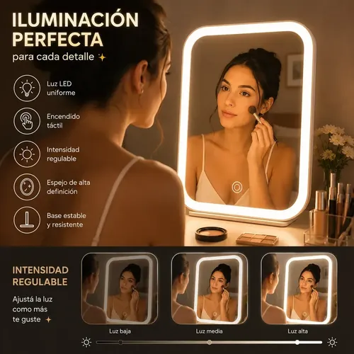 Espejo Led Maquillaje Aumento 1x/2x/3x 3 Modos Recargable