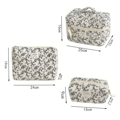 Bolsa Maquillaje Estampado Flores Blanco Negro Gran Capacida French-style Black And White Floral Print [makeup Bag]