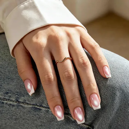 Uñas Postizas Beetles French Cat Eye Short Squoval 32 Pcs