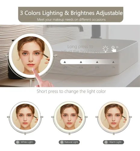 Espejo De Maquillaje Iluminado Miroamz De 8 Pulgadas Con Aumento De 1x/10x Blanco