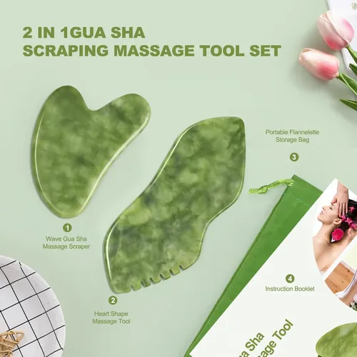 Masajeador Facial Gua Sha Set Airogym Jade Stone Para Mujer